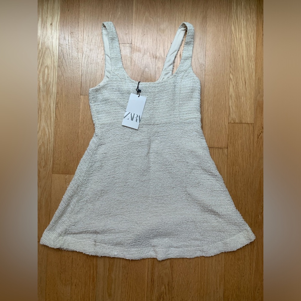 Zara size s cream tweed dress with buttons on side NEW WITH TAGS